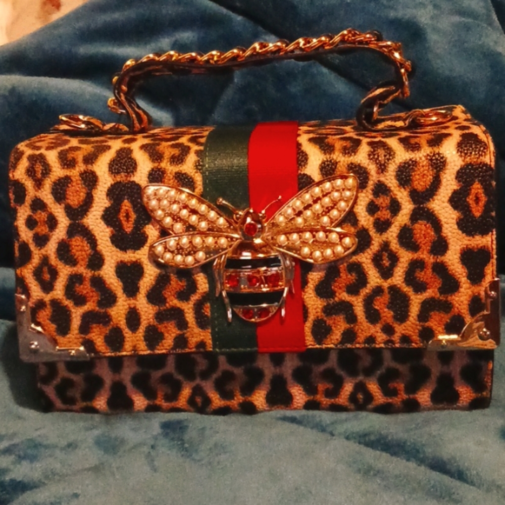 Leopard,Taupe, Navy vegan shoulder bag